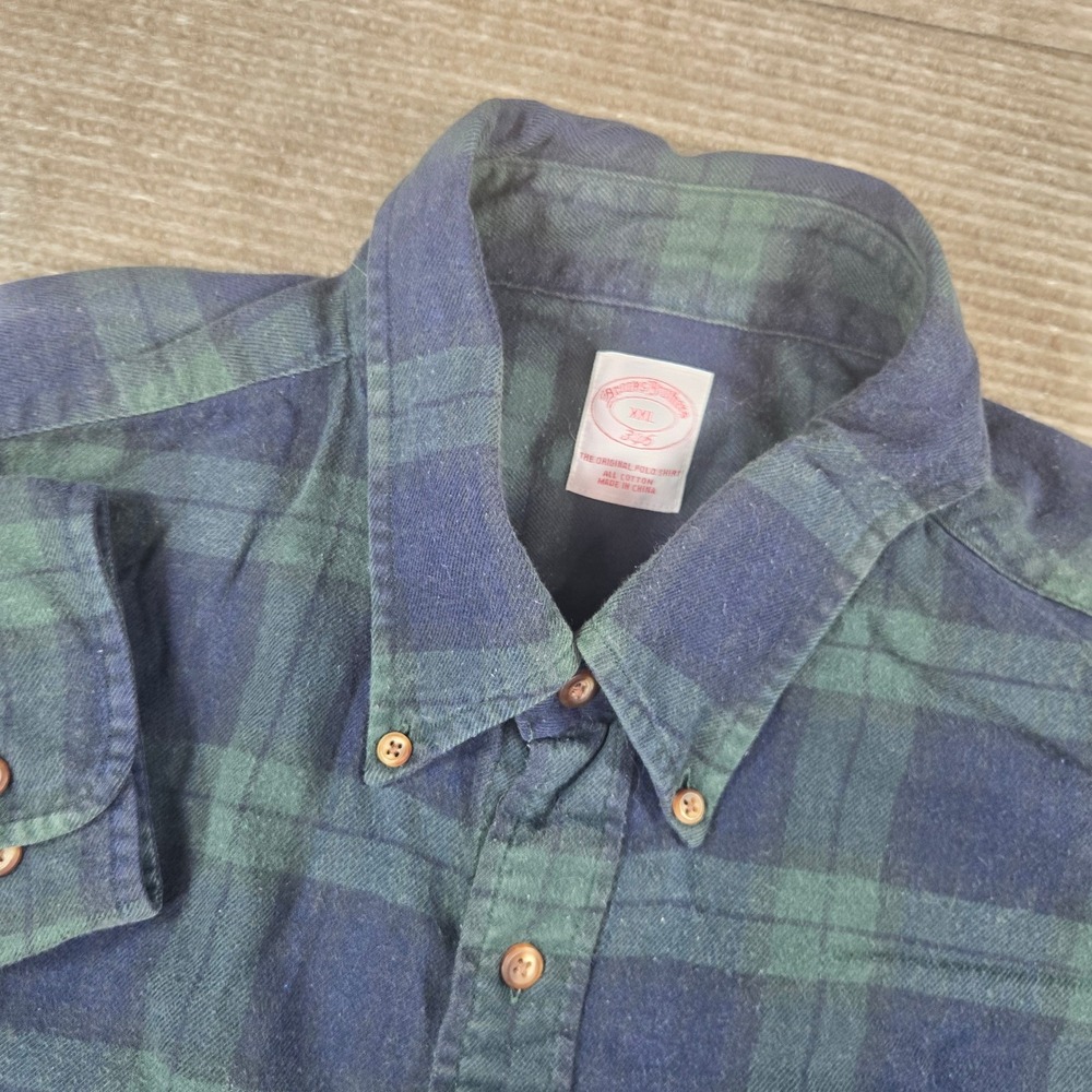 Brooks Brothers Mens XXL Blue Green Plaid Flannel Button Down Shirt